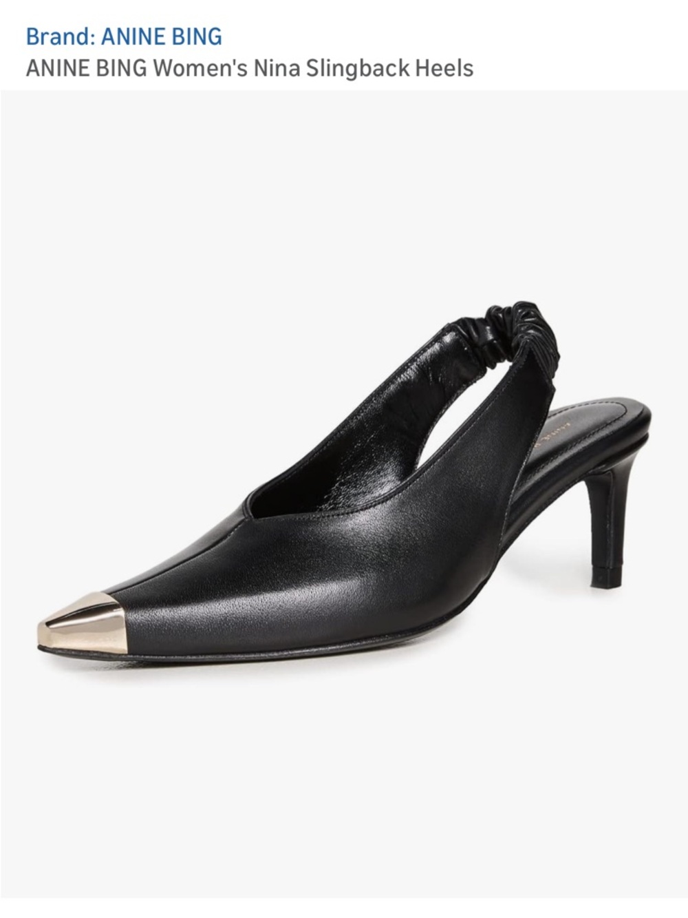 New without box ANINE BING Black Slingback Nina Heels with Gold Toe Cap size 37